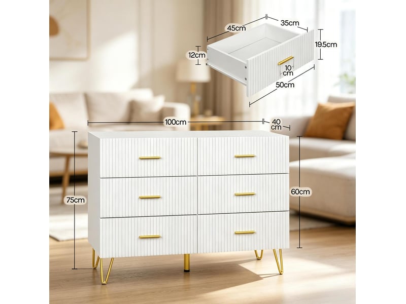  Commode 6 tiroirs 100x40x75 cm blanc et doré  - Conforama C