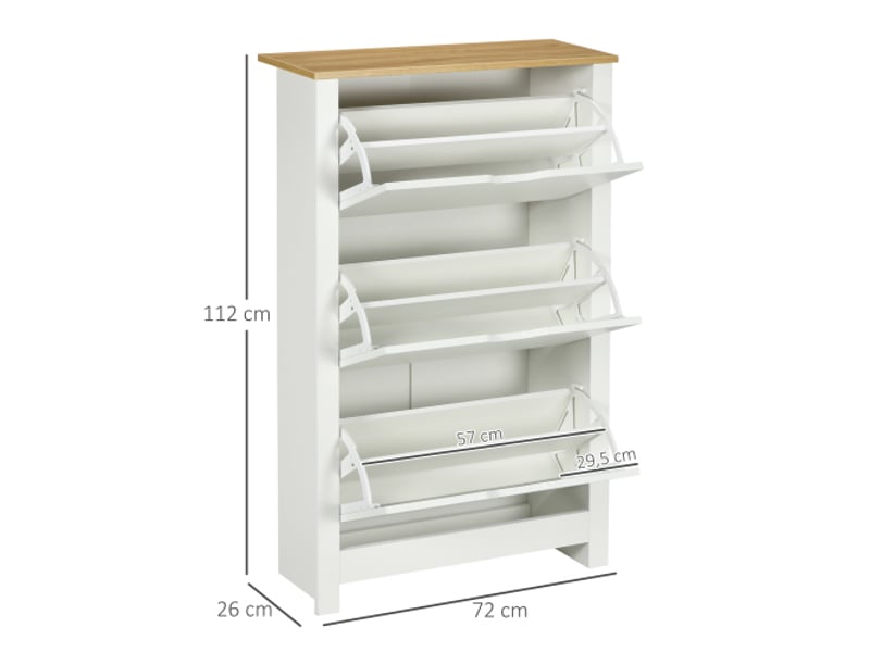  Meuble à chaussures 3 abattants pour 18 paires, blanc et bois naturel, 72x26x112 cm, entrée et couloir  - Conforama C