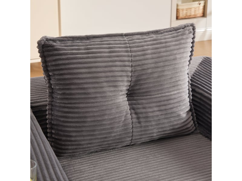  Canapé convertible 2 places en velours côtelé gris foncé avec porte-gobelet et poches latérales  - Conforama W