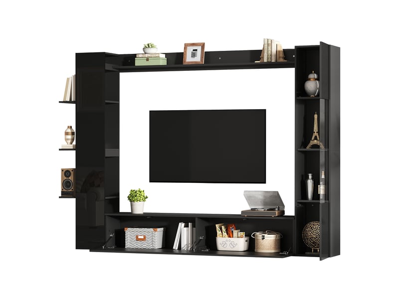  Ensemble mural tv 245 x 30 x 170 cm en mdf avec rangements noir chicfurn  - Conforama A