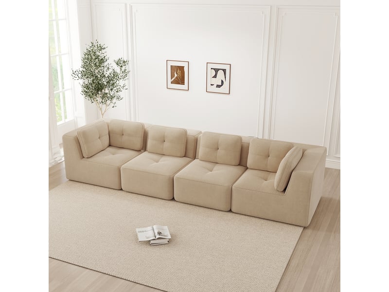  Canapé droit modulable 4 places velours côtelé beige – 386 x 104 x 69 cm Fay Lum - Conforama W