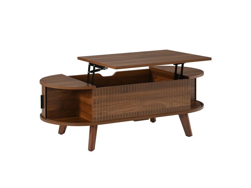  Table basse ovale relevable avec rangement et portes coulissantes - lpospi - mdf noyer 110 × 50 × 53,5 cm  - Conforama E
