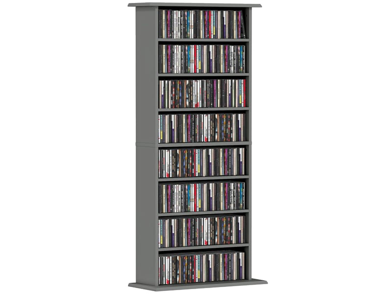Étagère de rangement cd dvd réglable en panneau de particules gris 58x24x126,3 cm - pangivo
