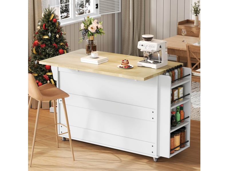  Desserte de cuisine avec plateau rabattable, 2 portes vitrées et 2 tiroirs, 5 roulettes, 138 × 70 × 90 cm  - Conforama B