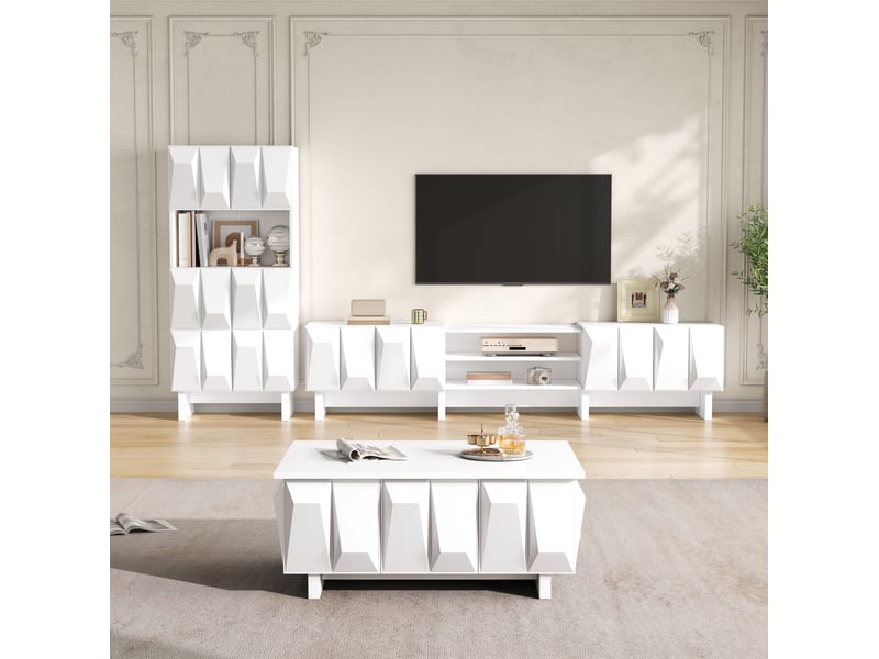  Ensemble de meubles de salon modenvie 3 pièces blanc avec meuble tv, vitrine et table basse 3d  - Conforama D