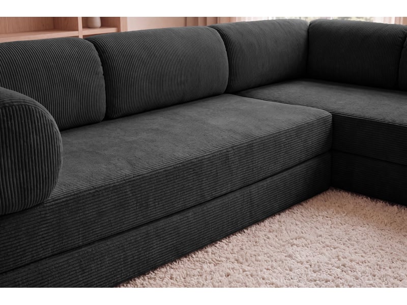 Cosima l - canapé d'angle convertible petit velours côtelé 4 places noir gauche - Conforama E