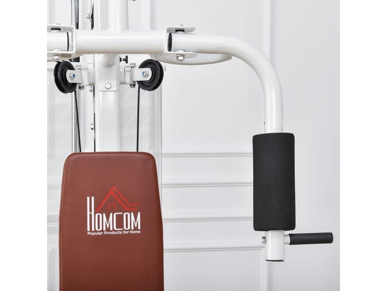 Station de musculation multifonction 150x110x210 cm avec poids et tirage vertical métal polyuréthane (pu) blanc - Conforama C