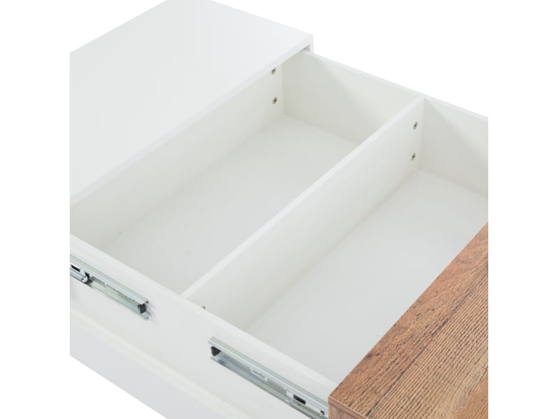  Table basse carrée 70x70x39 cm, plateau extensible, rangement caché et cloisons, blanc brillant + couleur primaire  - Conforama E