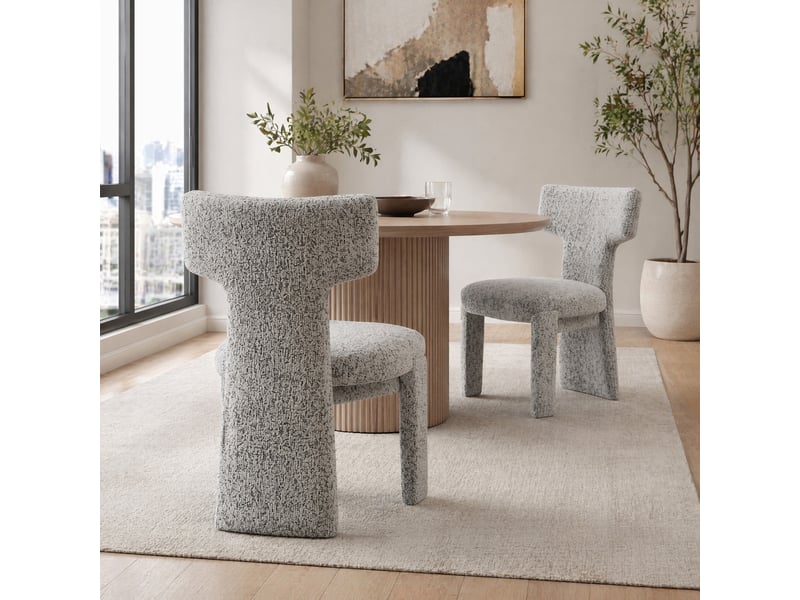 Lot de 2 chaises de salle à manger en chenille blanc et noir avec pieds en bois d'hévéa - Conforama D