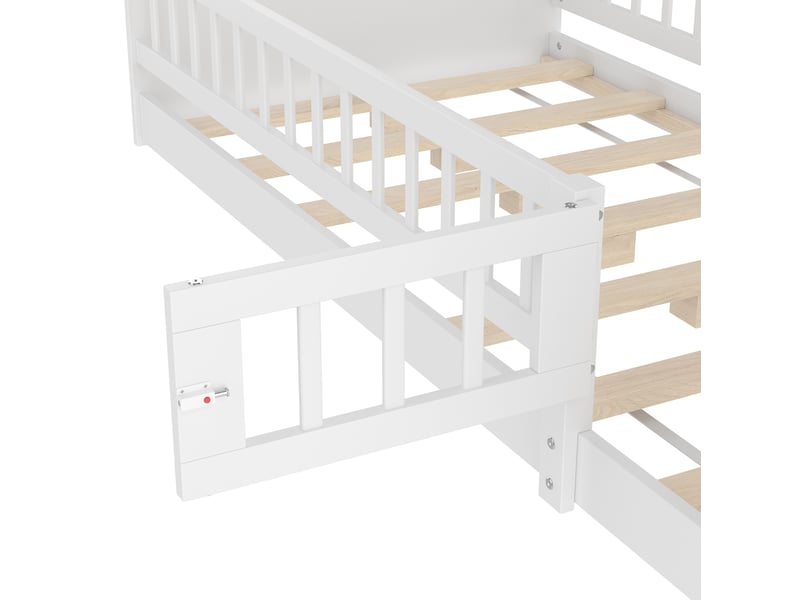  Lit enfant 90x200 cm blanc avec rangements ouverts et barrière ouvrante  - Conforama R