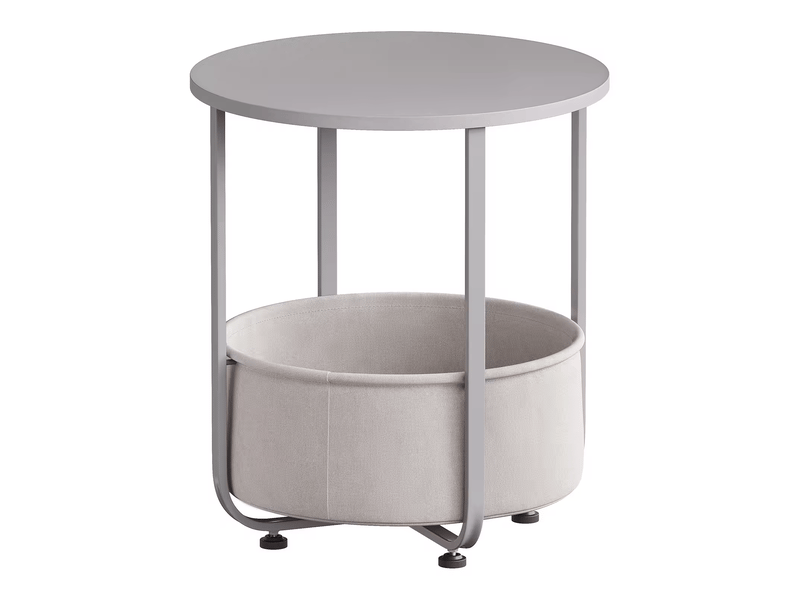 Table d’appoint ronde 45x45x50 cm avec panier en tissu gris - Conforama A