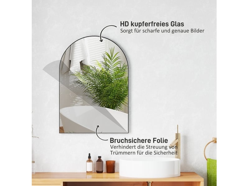  Miroir mural de salle de bain arche 50 x 70 cm – noir – cadre aluminium résistant à l'humidité  - Conforama E
