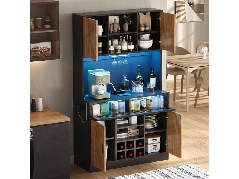 Meuble de cuisine muvano, buffet haut de cuisine avec éclairage led, naturel, 105 × 40 × 180 cm - Conforama D