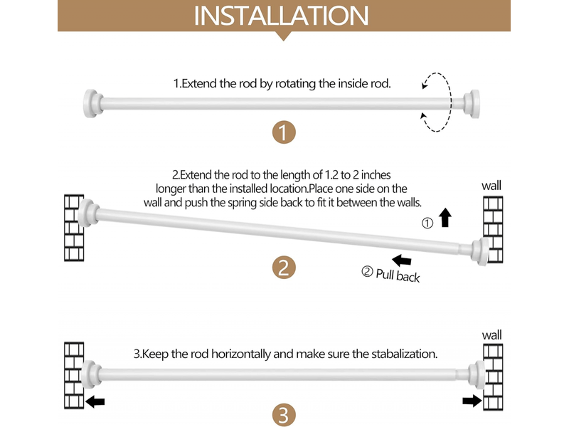  Tringle de garde-robe rétractable, tringle à rideau de douche, tringle à rideau, barre de tension réglable antirouille, (blanc, 65-100 cm)  - Conforama D