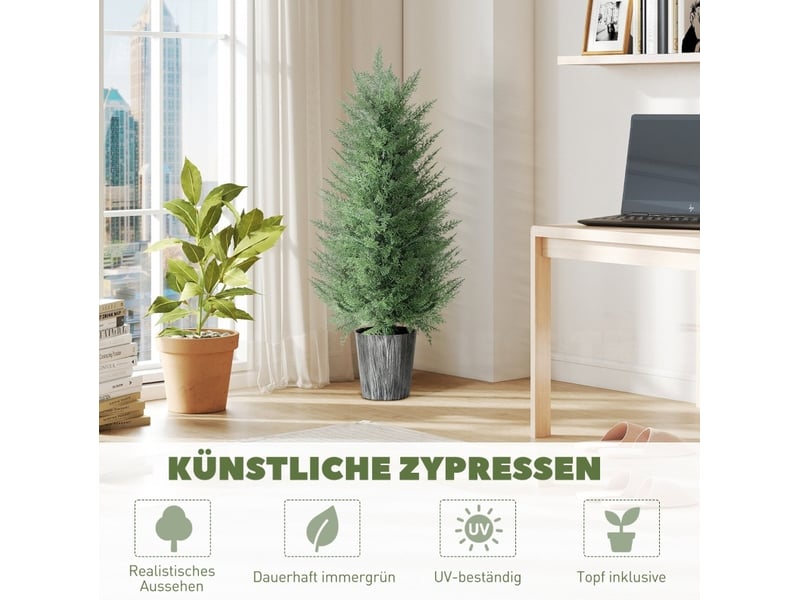  Lot de 2 cyprès artificiels 15x15x90 cm en pot vert  - Conforama D