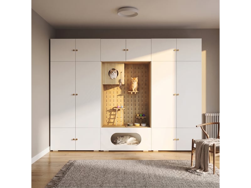  Armoire penderie avec espace 270 x 50 x 200 cm - mur d'escalade - 1 barre de penderie - blanc et bois naturel  - Conforama C