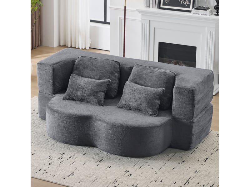  Canapé de sol convertible 2 places bleu et gris avec 4 coussins  - Conforama B