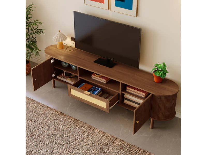  Meuble tv modenvie incurvé 175 x 36 x 51 cm mdf noyer avec rangement  - Conforama E