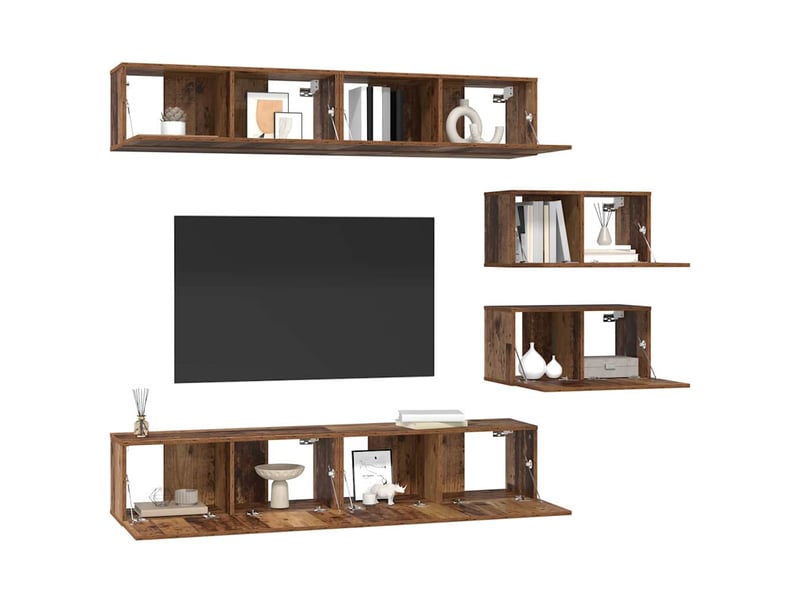 Ensemble meuble tv - banc tv - meuble de rangement 6 pcs bois ancien bois d'ingénierie - Conforama C