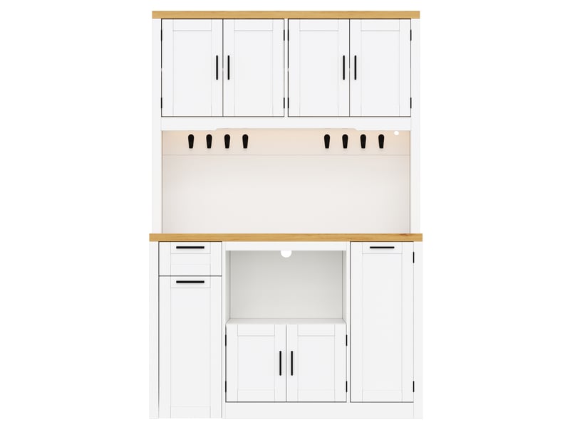 Armoire de cuisine haute avec éclairage led et prises, rangement avec tiroirs 3 niveaux et étagères réglables - Conforama A