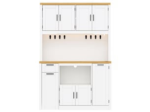 Armoire de cuisine haute avec éclairage led et prises, rangement avec tiroirs 3 niveaux et étagères réglables