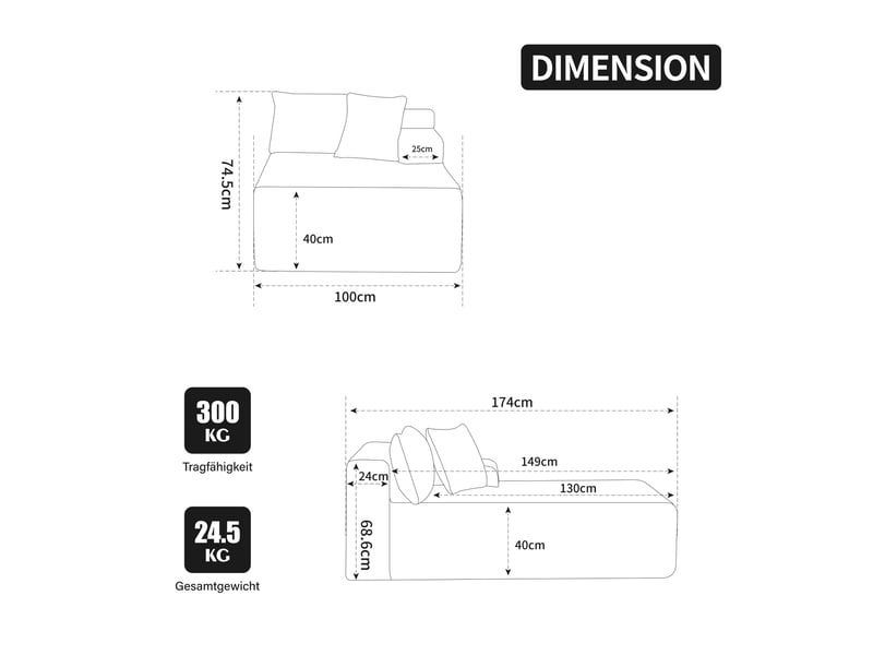  Canapé modulable 1 place en chenille beige avec espace chaiselongue  - Conforama E