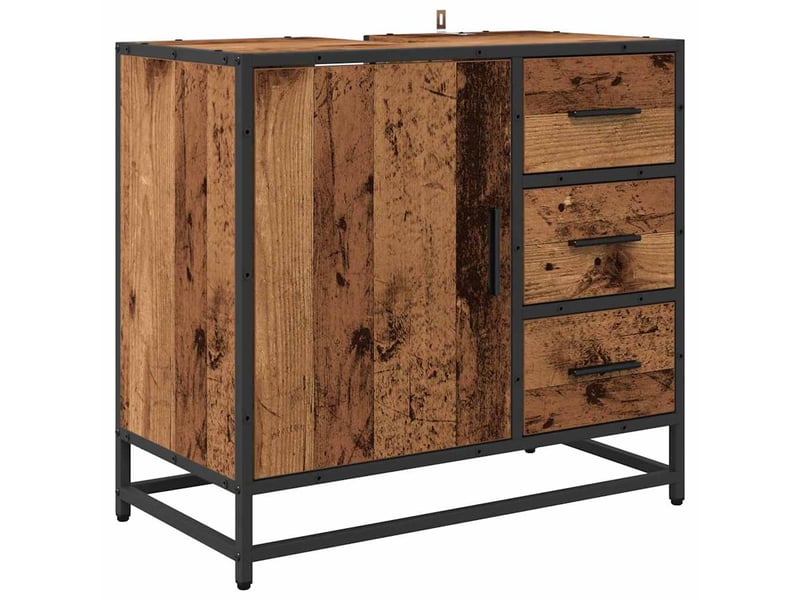  Ensemble de mobilier de salle de bain 3 pièces bois ancien cf64440  - Conforama E