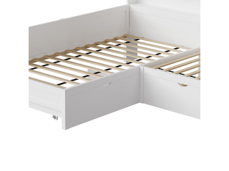 Lit enfant 90x200 cm gigogne en l avec led, prise usb-c, mdf blanc, sans matelas  - Conforama R