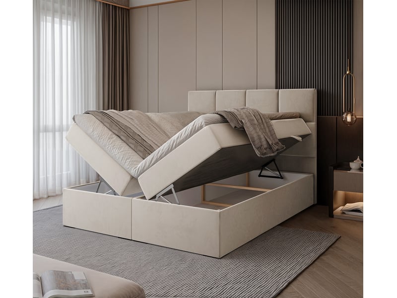 Lit coffre magnus - 180x200 cm - avec matelas et surmatelas - velours dense - crème MAGNUS - Conforama C