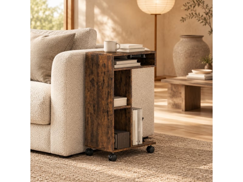  Table d'appoint en c 40 x 30 x 69 cm marron rustique, panneau de particules mélaminé, à roulettes  - Conforama D