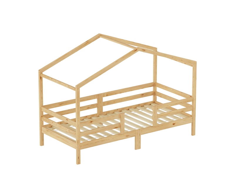  Lit cabane enfant 90x200 en pin massif - barrière de sécurité et sommier inclus  - Conforama A