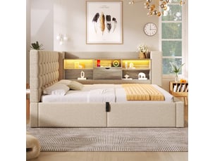 Lit coffre 90x190 cm <strong>OKWISH</strong>  <strong></strong> coloris beige