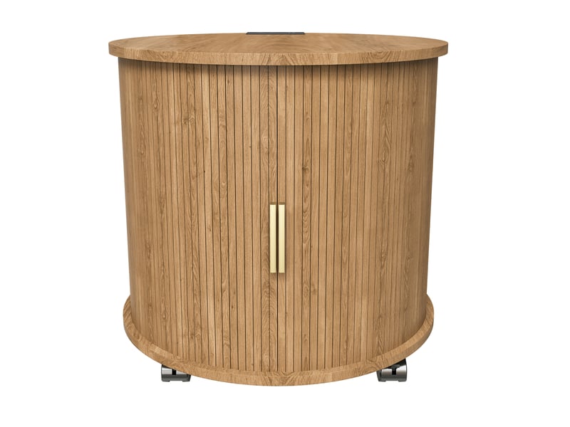  Table de chevet ronde avec porte coulissante, prise et 2 ports usb, rangement à 2 niveaux pour chambre, décor chêne  - Conforama A