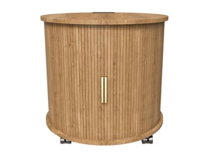 Table de chevet ronde avec porte coulissante, prise et 2 ports usb, rangement à 2 niveaux pour chambre, décor chêne