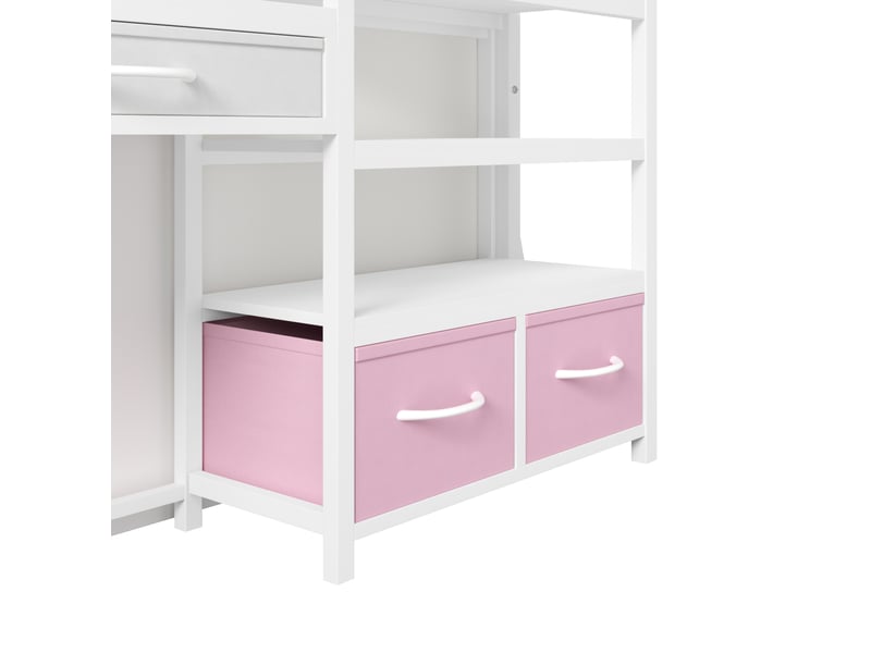 Lit mezzanine enfant 90x200 cm – blanc – bureau, étagères, tiroirs en tissu, led multicolore - sans matelas - Conforama E
