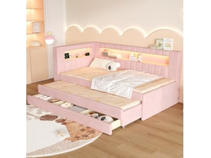 Lit gigogne 90x200 cm <strong>HAVRYA</strong>  <strong></strong> coloris rose