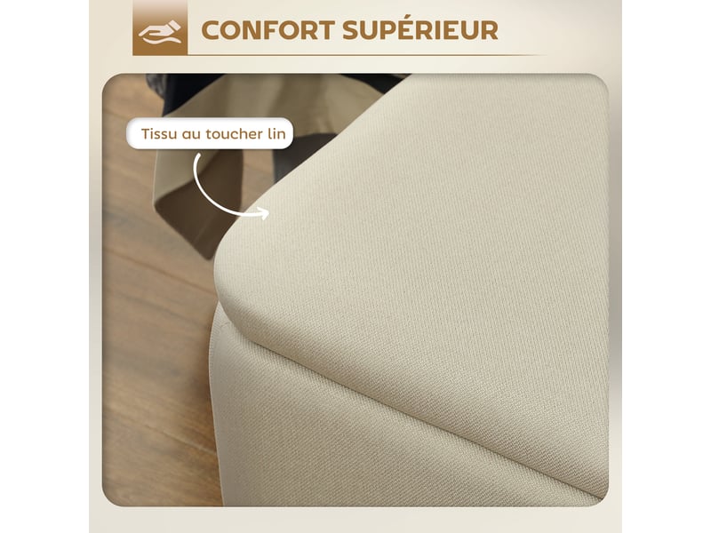  Banc banquette coffre de rangement 2 en 1 en tissu avec pieds en acier noir beige 102 x 40 x 39,5 cm  - Conforama R
