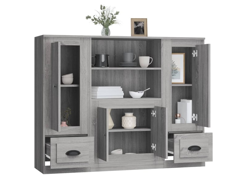  Buffets 3 pcs - bahut - meuble de rangement sonoma gris bois d'ingénierie  - Conforama E