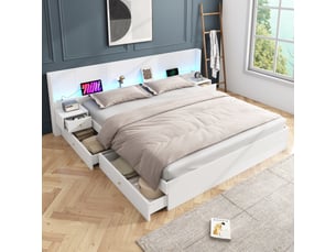 Lit avec rangement 180x200 cm MERAX  lit adulte blanc coloris blanc