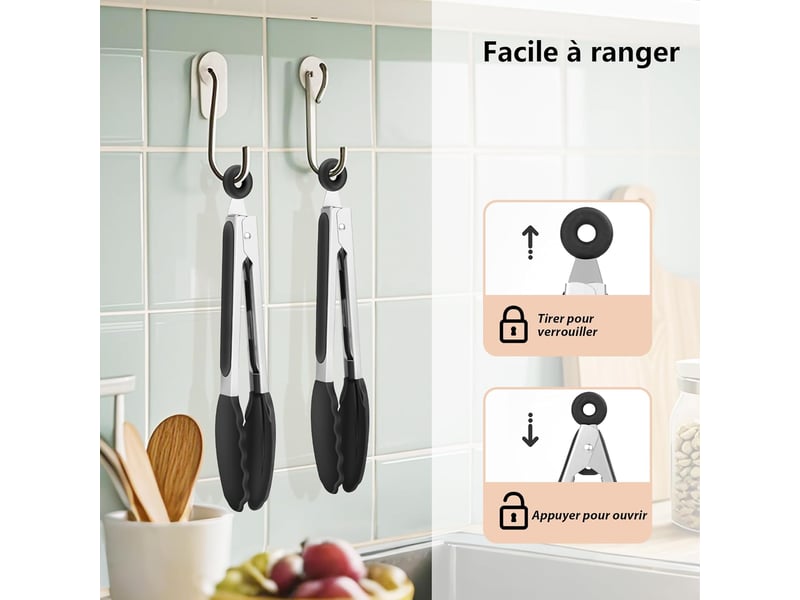  Pinces de cuisine, lot de 2, pince alimentaire en inox et silicone et poignée antidérapante, pince de cuisine résistant à la chaleur, barbecue NO Commercial reference - Conforama E