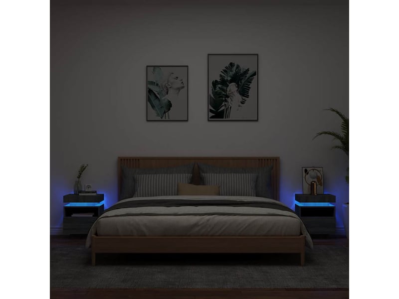 Vidaxl tables de chevet led sonoma gris 2pcs table de nuit 40x39x48cm chambre à coucher  - Conforama B