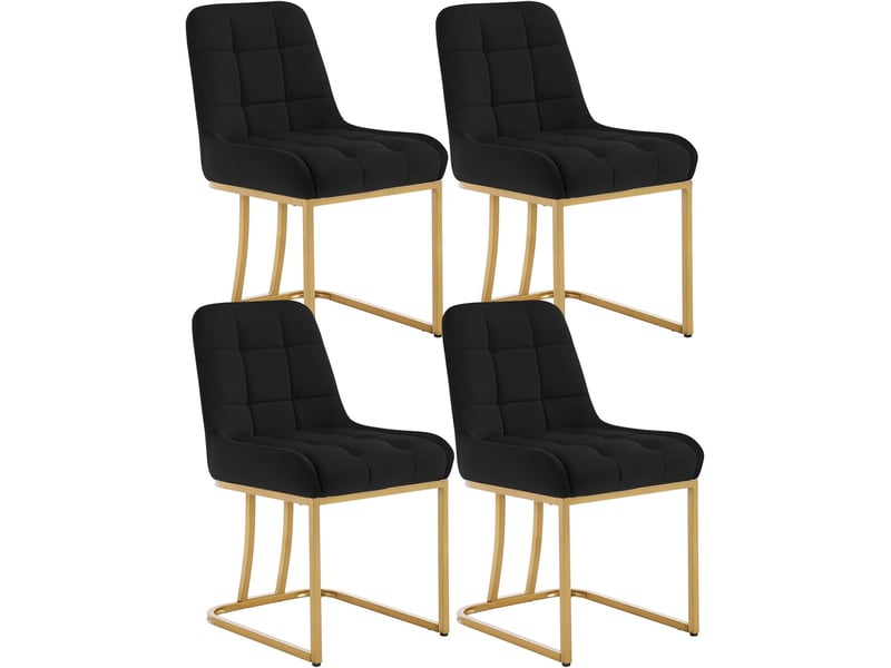 Lot de 4 chaise salle à manger,chaise cuisine rembourrée en velours,avec dossier,forme d'arc,noir - Conforama A