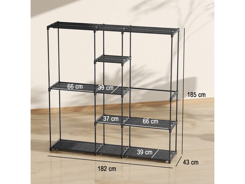  Armoire ouverte, portant à vêtements à 4 niveaux avec 2 compartiments de penderie pour salon, 182 x 43 x 185 cm, noir  - Conforama E