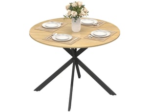 Table à manger ronde 4 personnes acier coloris chêne ø 100 x h 75 cm