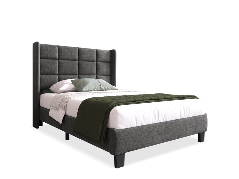  Modenvie lit 1 place 90x200 cm - tête de lit rembourrée, sommier inclus, sans matelas - gris  - Conforama A
