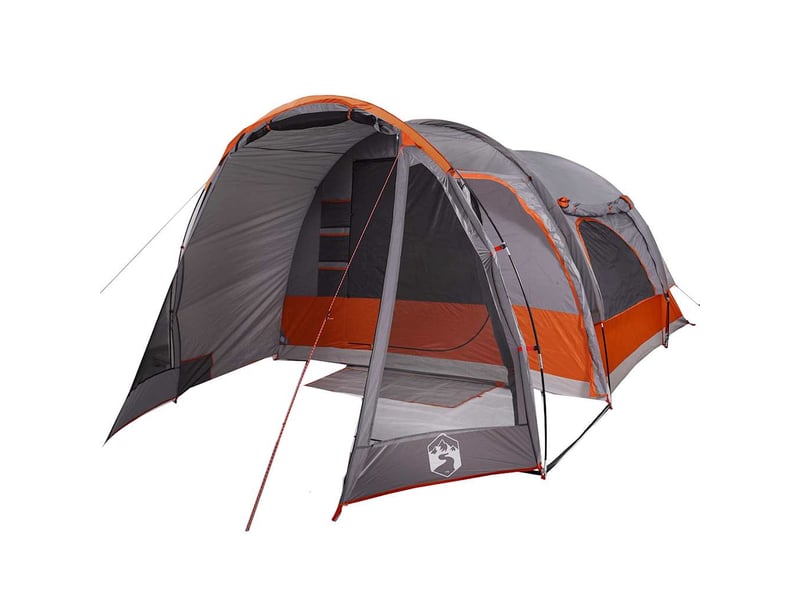 Tente de camping, tente familiale 6 personnes gris et orange imperméable - Conforama C