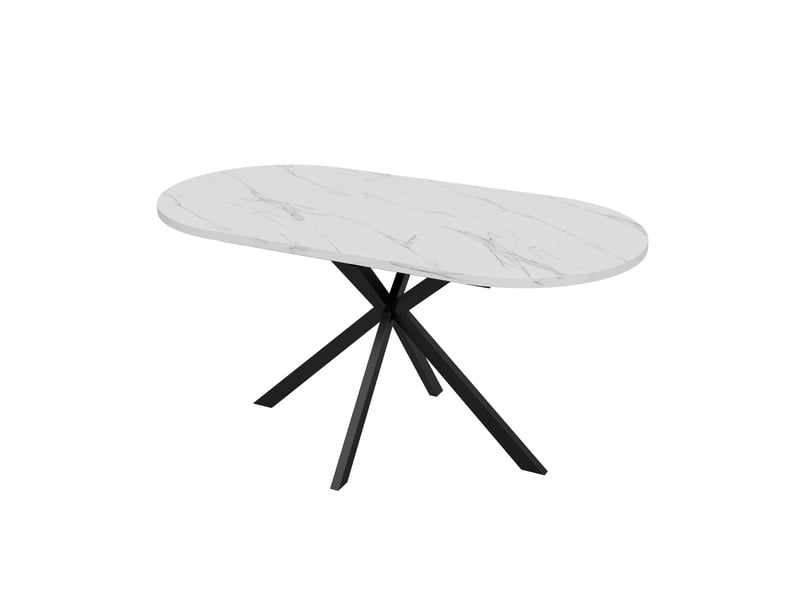  Table à manger extensible 120-160x80 cm pour 4 à 6 personnes, plateau ovale avec rallonge intégrée, pieds en métal, mdf blanc, cuisine salon  - Conforama A