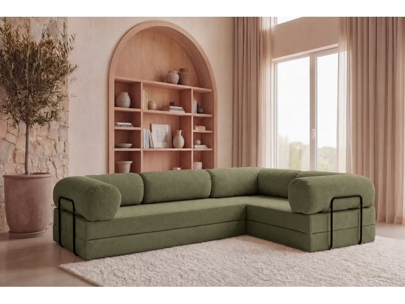  Cosima l - canapé d'angle convertible petit velours côtelé 4 places vert gauche  - Conforama B
