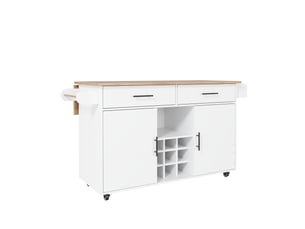 Îlot de cuisine mobile pliable avec rangement, chariot à roulettes, 2 tiroirs et porte-bouteilles