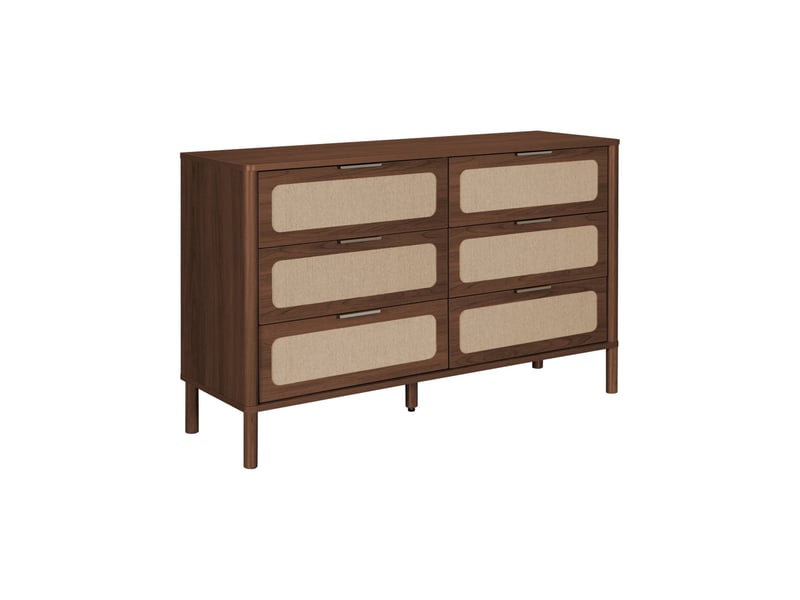  Commode vintage décor bois et cannage 6 tiroirs noyer - etta  - Conforama A